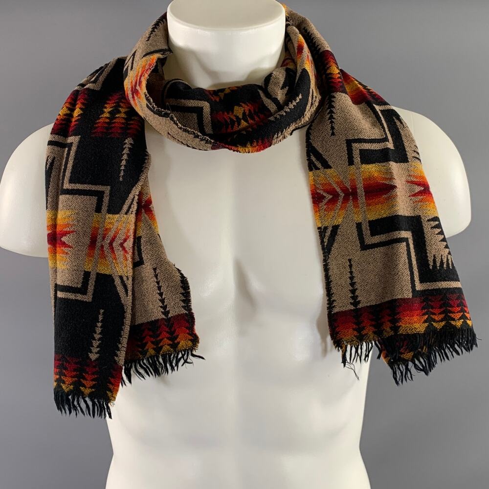 PENDLETON Black Tan Geometric Wool Scarf